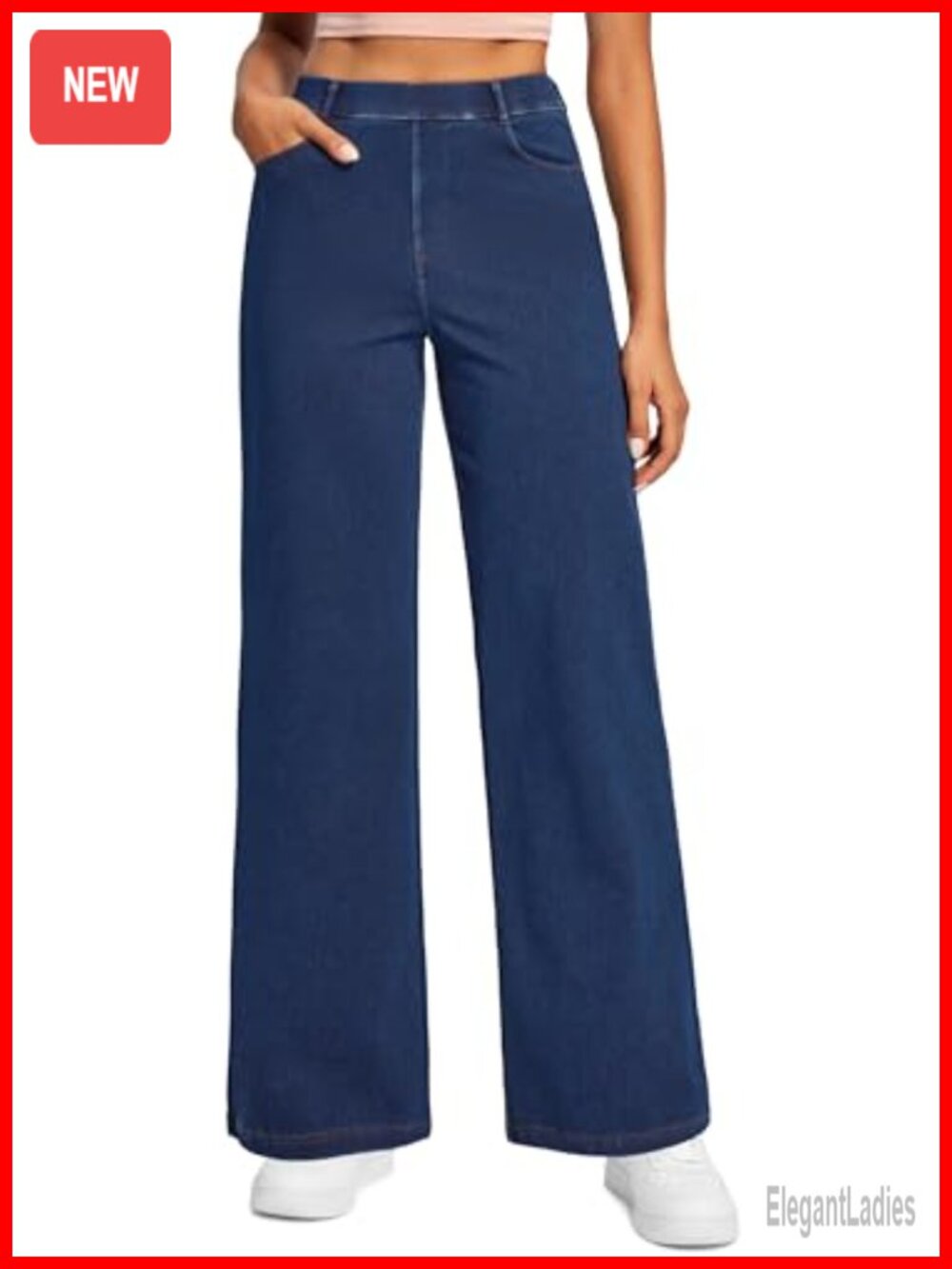Women's Stretchy Wide Leg Pull On Jeans Casual 5 Pocket High Rise